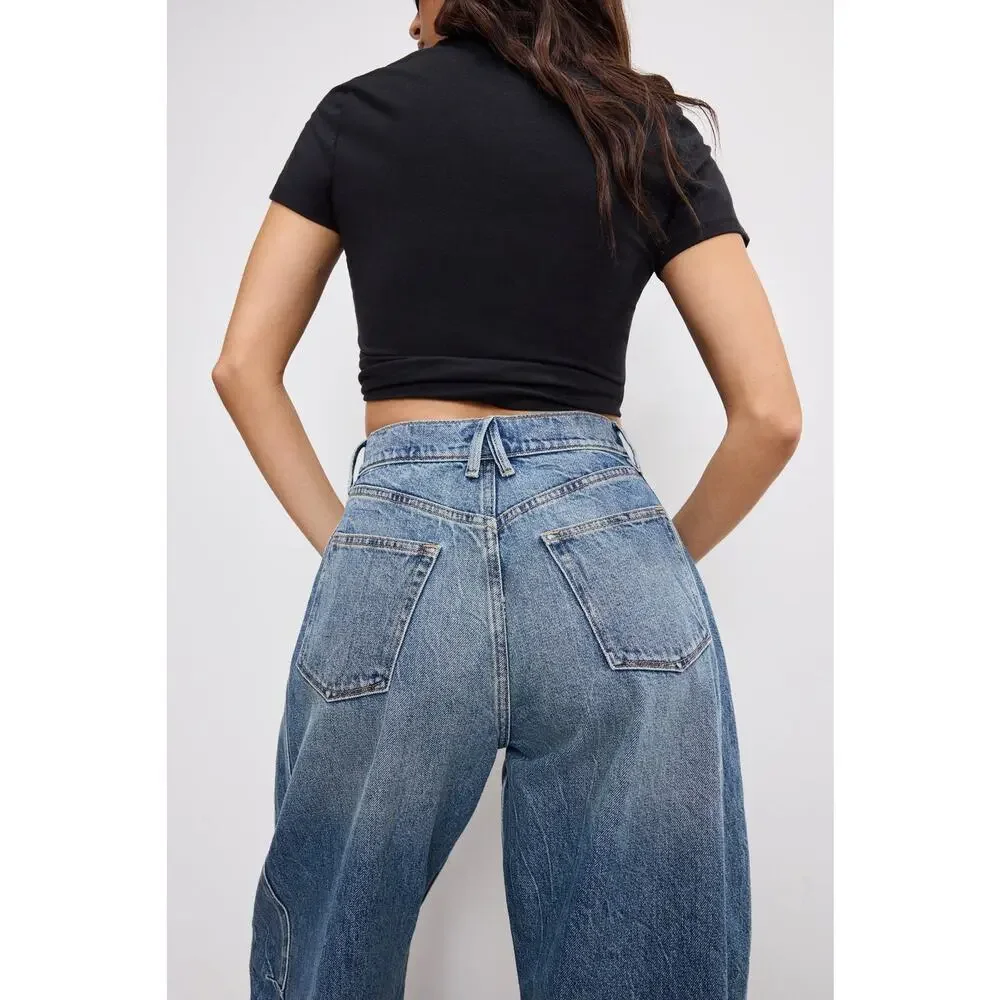 Good American / GOOD EXTREME BARREL JEANS Indigo Women’s Size 00 / 24 MSRP $169 - Picture 3 of 8